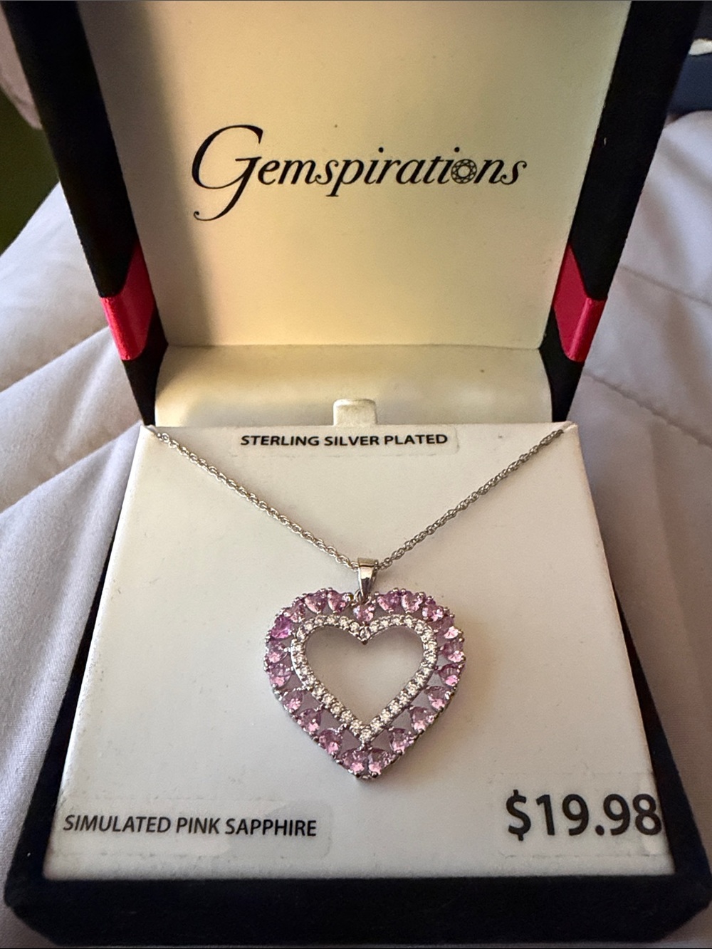 Sterling Silver-Plated Pink Sapphire & CZ Heart Pendant Necklace